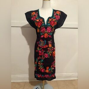 Unbranded Embroidered Black Floral Mexican Dress